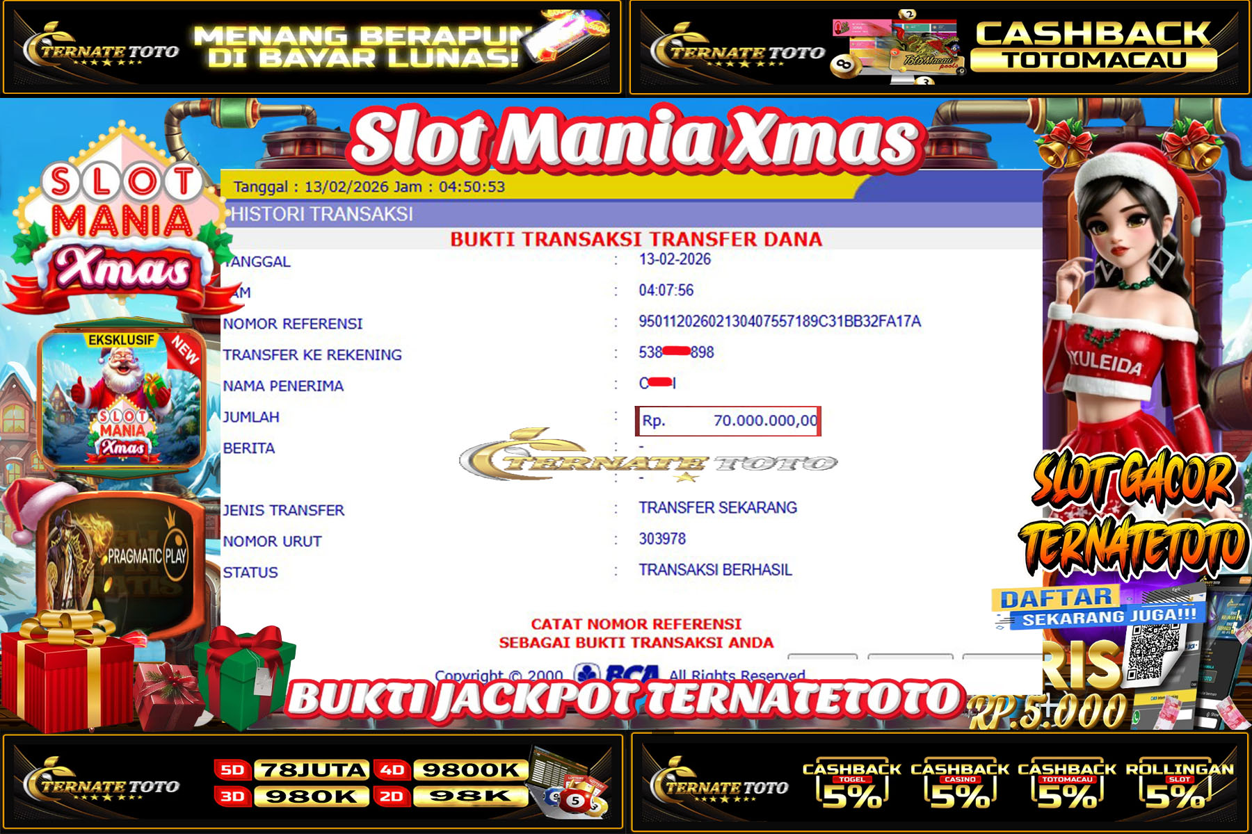 TERNATETOTO - SLOT MANIA XMAS DI PRAGMATIC Rp.70,000,000,-